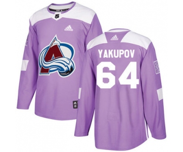 Adidas Avalanche #64 Nail Yakupov Purple Authentic Fights Cancer Stitched NHL Jersey