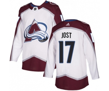 Adidas Colorado Avalanche #17 Tyson Jost White Away Authentic Stitched NHL Jersey