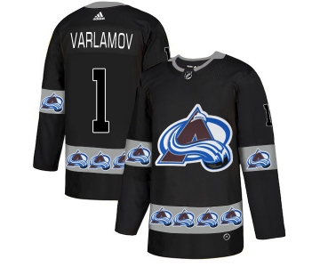 Men's Colorado Avalanche #1 Semyon Varlamov Black Team Logos Fashion Adidas Jersey