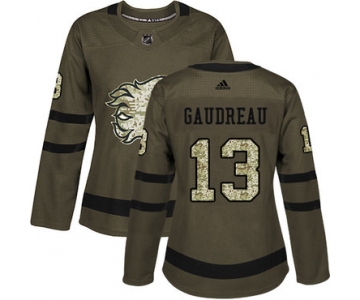 Adidas Calgary Flames #13 Johnny Gaudreau Green Salute to Service Women's Stitched NHL Jersey