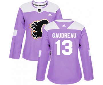 Adidas Calgary Flames #13 Johnny Gaudreau Purple Authentic Fights Cancer Women's Stitched NHL Jersey