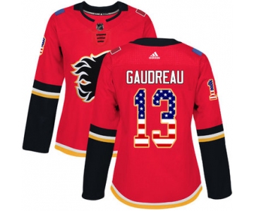 Adidas Calgary Flames #13 Johnny Gaudreau Red Home Authentic USA Flag Women's Stitched NHL Jersey
