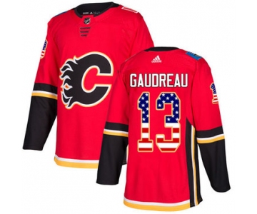 Adidas Flames #13 Johnny Gaudreau Red Home Authentic USA Flag Stitched Youth NHL Jersey