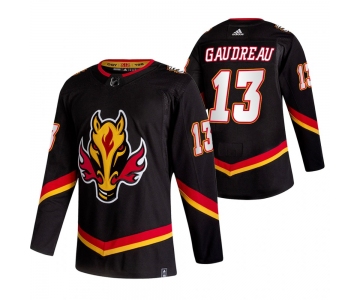 Calgary Flames #13 Johnny Gaudreau Black Men's Adidas 2020-21 Reverse Retro Alternate NHL Jersey