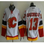 Calgary Flames #13 Johnny Gaudreau Reebok White Away Premier Hockey Jersey