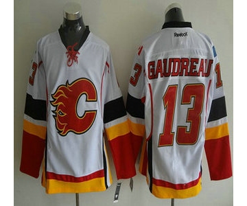 Calgary Flames #13 Johnny Gaudreau Reebok White Away Premier Hockey Jersey