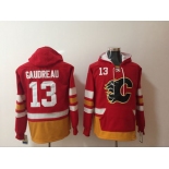 Men's Calgary Flames #13 Johnny Gaudreau NEW Red Pocket Stitched NHL Old Time Hockey Hoodie