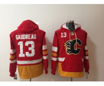 Men's Calgary Flames #13 Johnny Gaudreau NEW Red Pocket Stitched NHL Old Time Hockey Hoodie