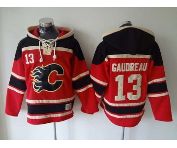 Men's Calgary Flames #13 Johnny Gaudreau Old Time Hockey Red Hoodie