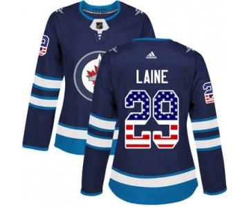 Adidas Winnipeg Jets #29 Patrik Laine Navy Blue Home Authentic USA Flag Women's Stitched NHL Jersey