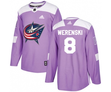 Adidas Blue Jackets #8 Zach Werenski Purple Authentic Fights Cancer Stitched Youth NHL Jersey