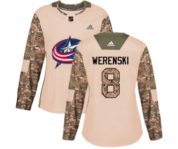 Adidas Columbus Blue Jackets #8 Zach Werenski Camo Authentic 2017 Veterans Day Women's Stitched NHL Jersey