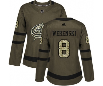 Adidas Columbus Blue Jackets #8 Zach Werenski Green Salute to Service Women's Stitched NHL Jersey