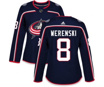 Adidas Columbus Blue Jackets #8 Zach Werenski Navy Blue Home Authentic Women's Stitched NHL Jersey