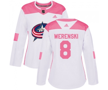 Adidas Columbus Blue Jackets #8 Zach Werenski White Pink Authentic Fashion Women's Stitched NHL Jersey