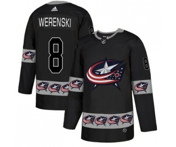 Men's Columbus Blue Jackets #8 Zach Werenski Black Team Logos Fashion Adidas Jersey