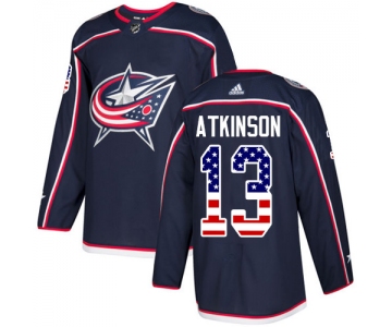 Adidas Blue Jackets #13 Cam Atkinson Navy Blue Home Authentic USA Flag Stitched NHL Jersey