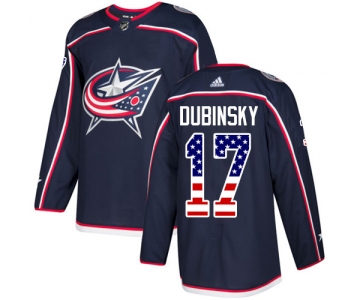 Adidas Blue Jackets #17 Brandon Dubinsky Navy Blue Home Authentic USA Flag Stitched NHL Jersey