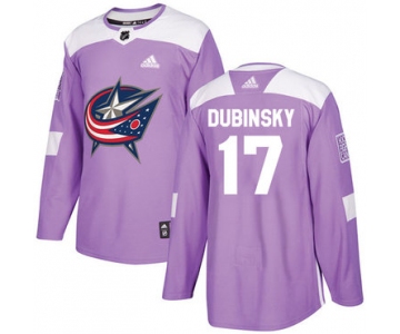 Adidas Blue Jackets #17 Brandon Dubinsky Purple Authentic Fights Cancer Stitched NHL Jersey