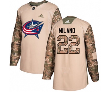 Adidas Blue Jackets #22 Sonny Milano Camo Authentic 2017 Veterans Day Stitched NHL Jersey