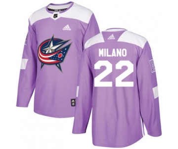 Adidas Blue Jackets #22 Sonny Milano Purple Authentic Fights Cancer Stitched NHL Jersey