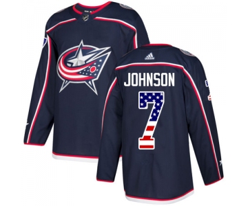 Adidas Blue Jackets #7 Jack Johnson Navy Blue Home Authentic USA Flag Stitched NHL Jersey