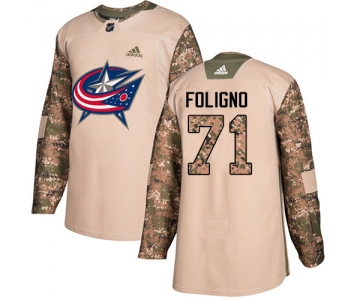 Adidas Blue Jackets #71 Nick Foligno Camo Authentic 2017 Veterans Day Stitched NHL Jersey