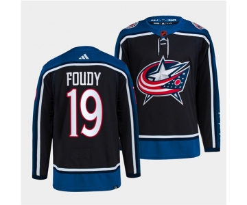 Men's Columbus Blue Jackets #19 Liam Foudy Navy 2022 Reverse Retro Stitched Jersey