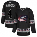 Men's Columbus Blue Jackets #4 Scott Harrington Black Team Logos Fashion Adidas Jersey