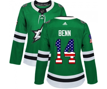 Adidas Dallas Stars #14 Jamie Benn Green Home Authentic USA Flag Women's Stitched NHL Jersey
