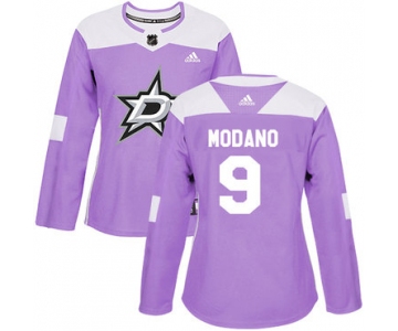 Adidas Dallas Stars #9 Mike Modano Purple Authentic Fights Cancer Women's Stitched NHL Jersey