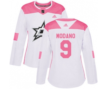 Adidas Dallas Stars #9 Mike Modano White Pink Authentic Fashion Women's Stitched NHL Jersey