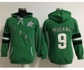 Dallas Stars #9 Mike Modano Green Women's Old Time Heidi Hoodie NHL Hoodie