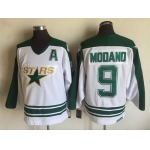 Men's Dallas Stars #9 Mike Modano 1993 White CCM Throwback Stitched Vintage Hockey Jersey