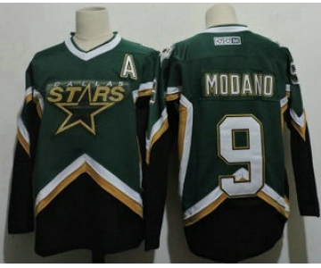Men's Dallas Stars #9 Mike Modano 2005 Green CCM Throwback Stitched Vintage Hockey Jersey