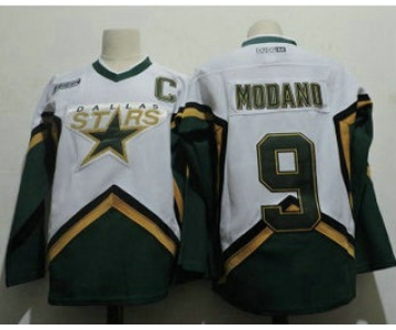 Men's Dallas Stars #9 Mike Modano 2005 White CCM Throwback Stitched Vintage Hockey Jersey