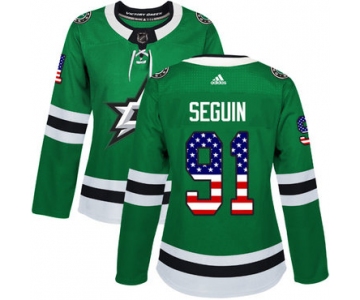 Adidas Dallas Stars #91 Tyler Seguin Green Home Authentic USA Flag Women's Stitched NHL Jersey