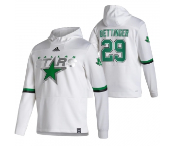 Dallas Stars #29 Jake Oettinger Adidas Reverse Retro Pullover Hoodie White