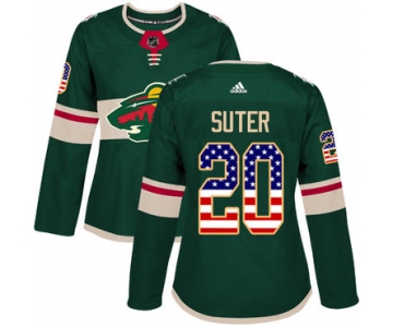 Adidas Minnesota Wild #20 Ryan Suter Green Home Authentic USA Flag Women's Stitched NHL Jersey