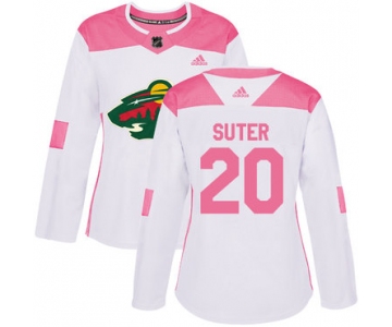Adidas Minnesota Wild #20 Ryan Suter White Pink Authentic Fashion Women's Stitched NHL Jersey