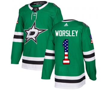 Adidas Stars #1 Gump Worsley Green Home Authentic USA Flag Stitched NHL Jersey