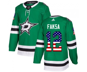 Adidas Stars #12 Radek Faksa Green Home Authentic USA Flag Stitched NHL Jersey