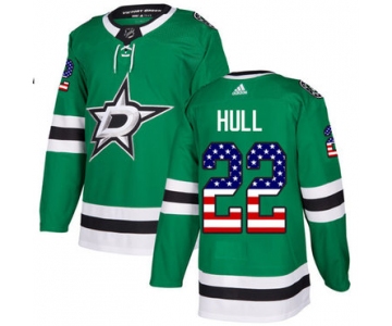 Adidas Stars #22 Brett Hull Green Home Authentic USA Flag Stitched NHL Jersey
