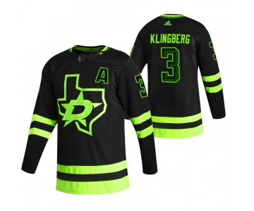 Dallas Stars #3 John Klingberg Black Men's Adidas 2020-21 Reverse Retro Alternate NHL Jersey