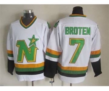 Men's Minnesota North Stars #7 Neal Broten 1988-89 White CCM Vintage Throwback Jersey