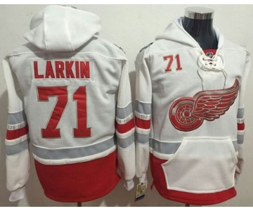 Red Wings #71 Dylan Larkin White Name & Number Pullover NHL Hoodie