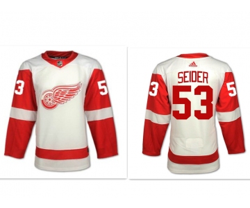 Men's Detroit Red Wings #53 Moritz Seider White Away Hockey Stitched NHL Jersey