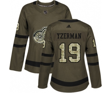 Adidas Detroit Red Wings #19 Steve Yzerman Green Salute to Service Women's Stitched NHL Jersey