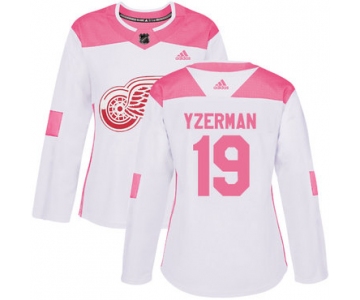Adidas Detroit Red Wings #19 Steve Yzerman White Pink Authentic Fashion Women's Stitched NHL Jersey