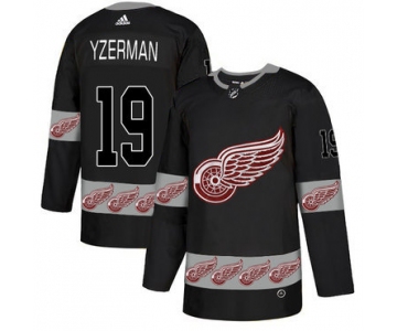 Men's Detroit Red Wings #19 Steve Yzerman Black Team Logos Fashion Adidas Jersey